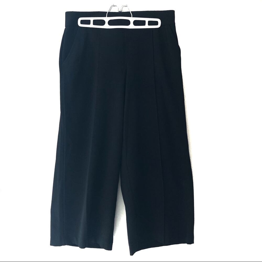 Elle Black Flare Crop Pants Elastic Waist Pockets Solid Small Minimalist Career